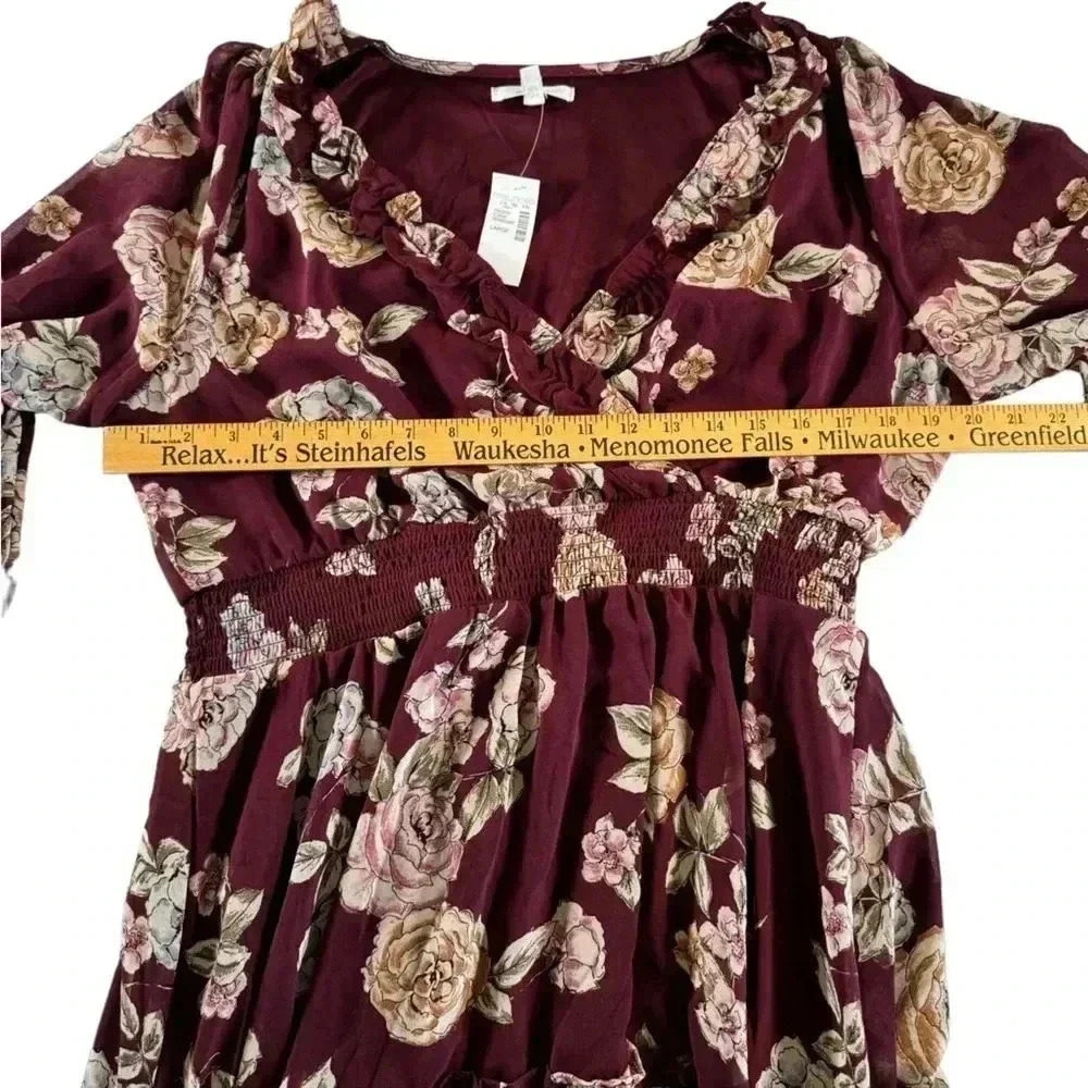 MAURICES Size Large Long Sleeve FLORAL RUFFLE A-LINE DRESS - New with Tags NWT - Picture 5 of 11